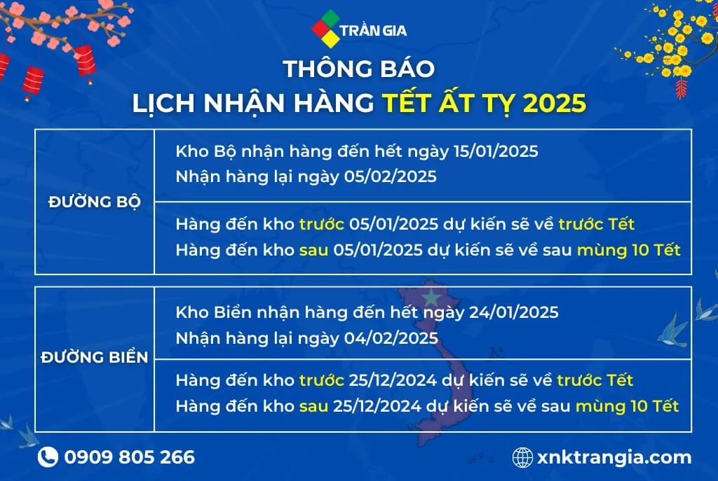 THÔNG BÁO CHÍNH THỨC: LỊCH NHẬN HÀNG TẾT ẤT TỴ 2025