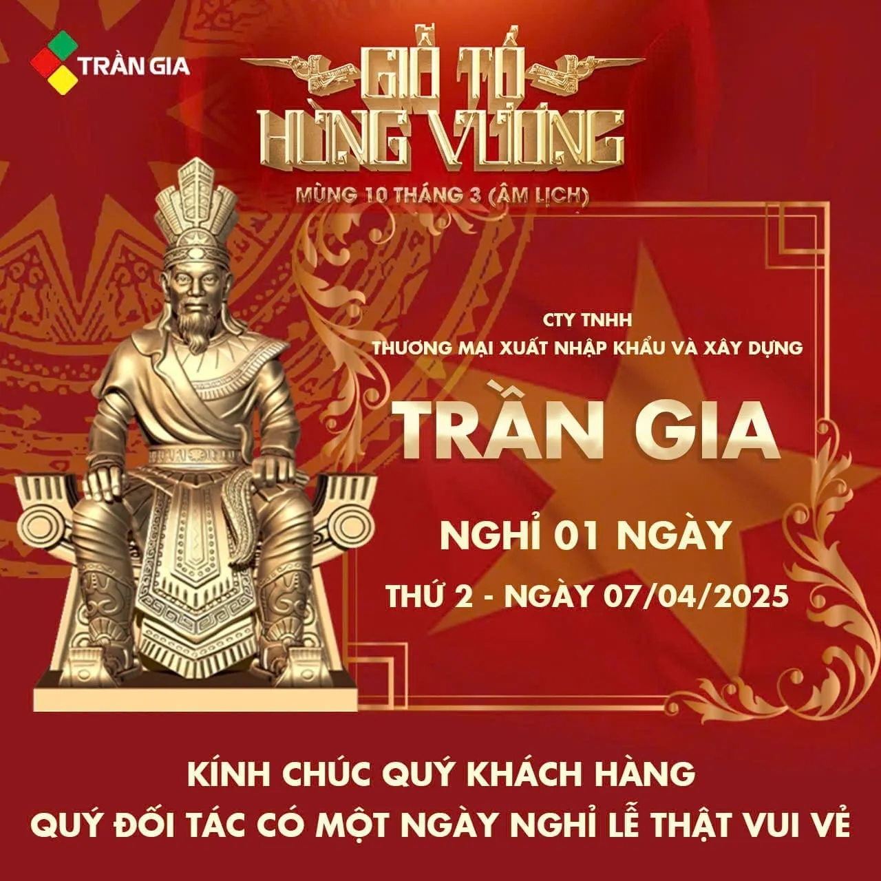 THÔNG BÁO NGHỈ LỄ GIỖ TỔ HÙNG VƯƠNG